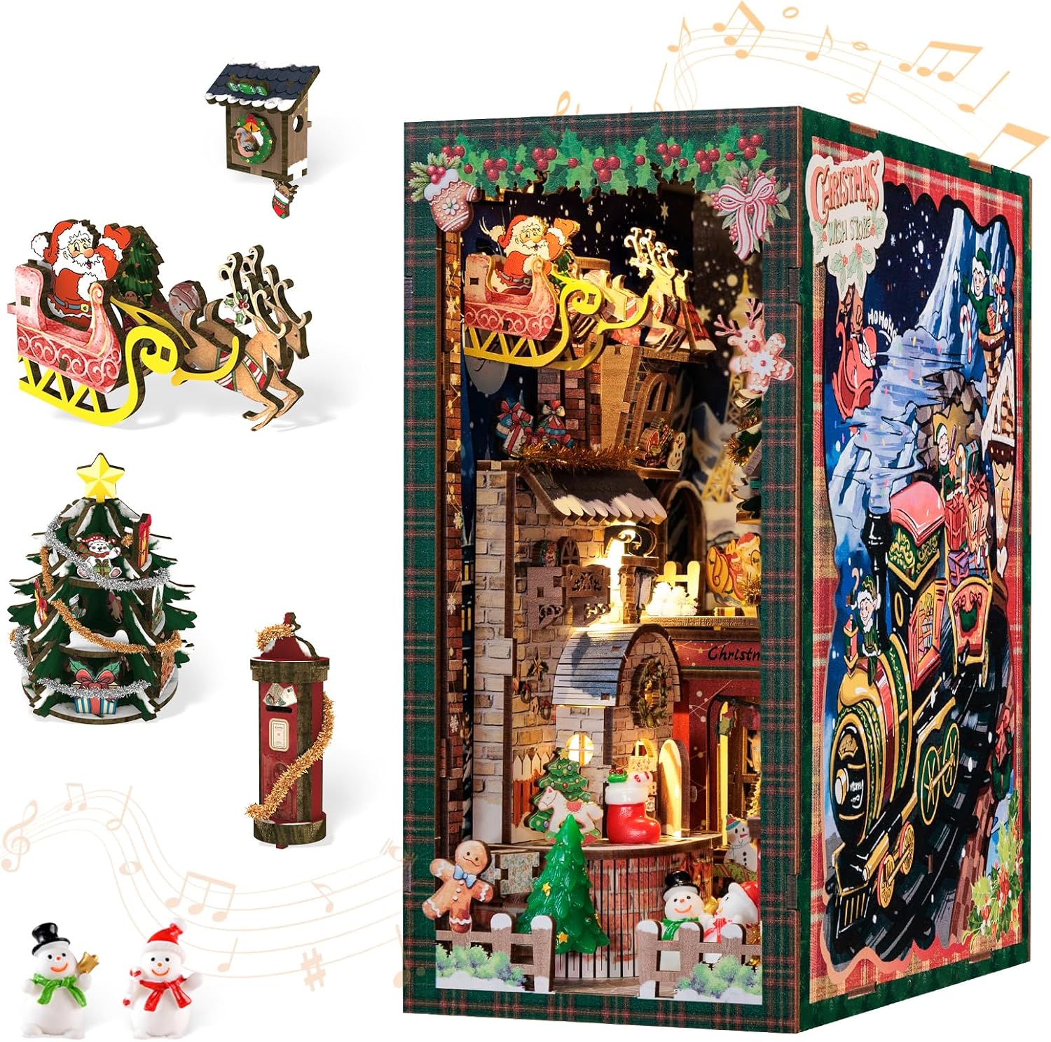 CUTEBEE Christmas Book Nook Kit - DIY Miniature House Dollhouse Kit for Adults, Teens, Booknook Tiny House Bookshelf Decor 3D Wooden Puzzle, Gifts for Family, Friends (Christmas Wish Store)